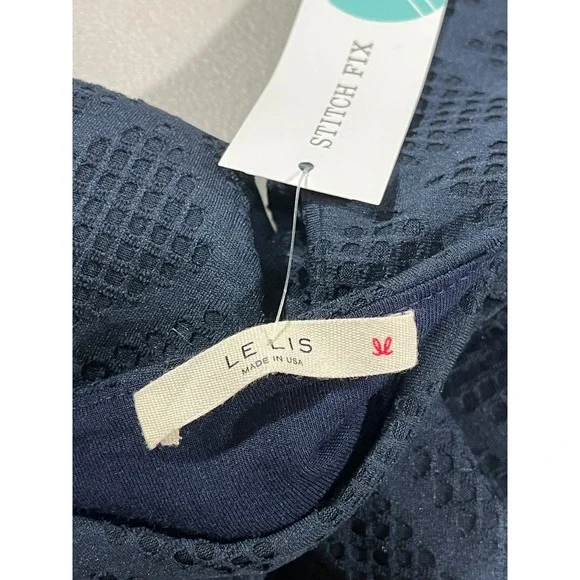 Le Lis Dress Womens Medium Kano Navy Blue Sleeveless Textured Knit A Line USA - Picture 3 of 11